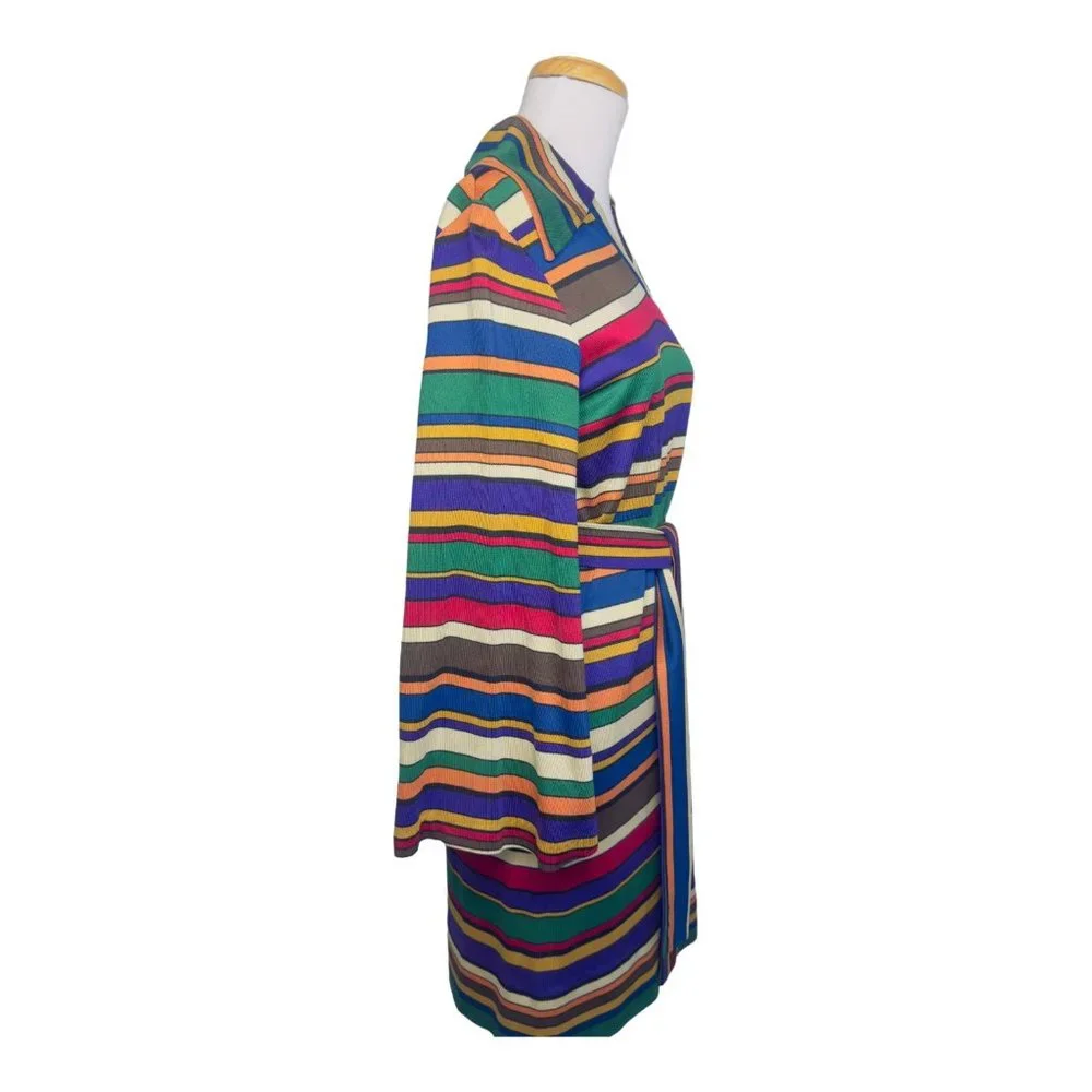 Sunny South Fashions of Dallas Striped Silk Knit Dress Vintage 1970s Rainbow - Picture 9 of 12